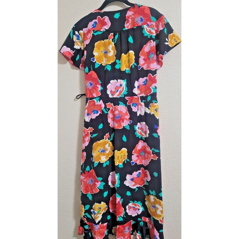 Who What Wear Floral Wrap Dress Long Midi Black MultiColor Size L Boho Whimsical - Picture 4 of 4